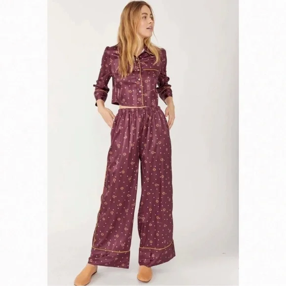 💗Free People. Pajama party print Set Intimates and sleepwear. Color: wine combo